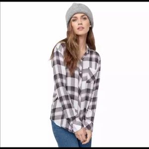 Rails Hunter White Gray Peach Plaid Button Down Classic Long Sleeve Shirt Medium
